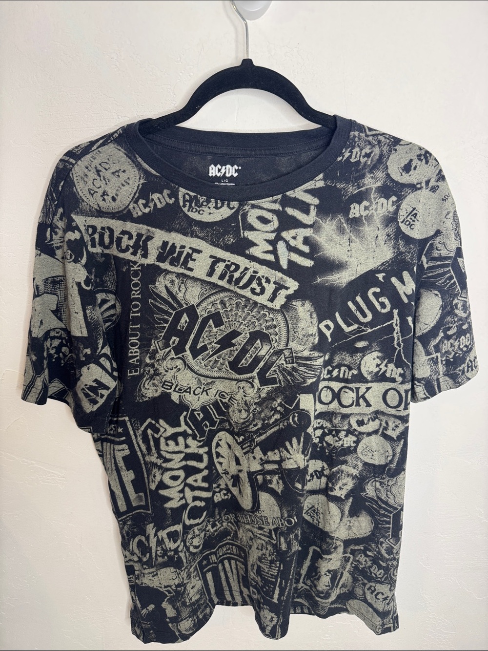 AC/DC All-Over Graphic Tee in Black and Gray